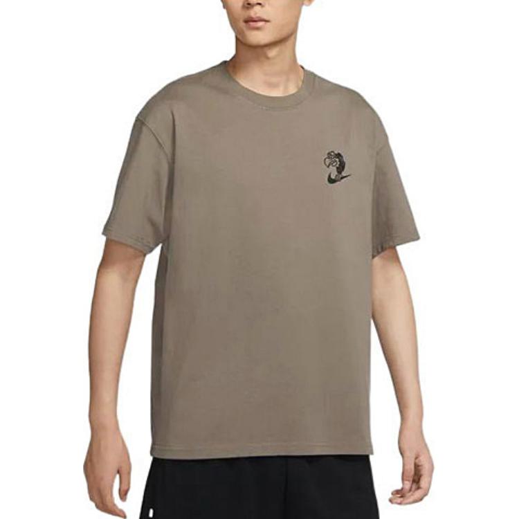 Nike T Shirts Men's Olive Gray Crew Neck Moderate Straight Fit