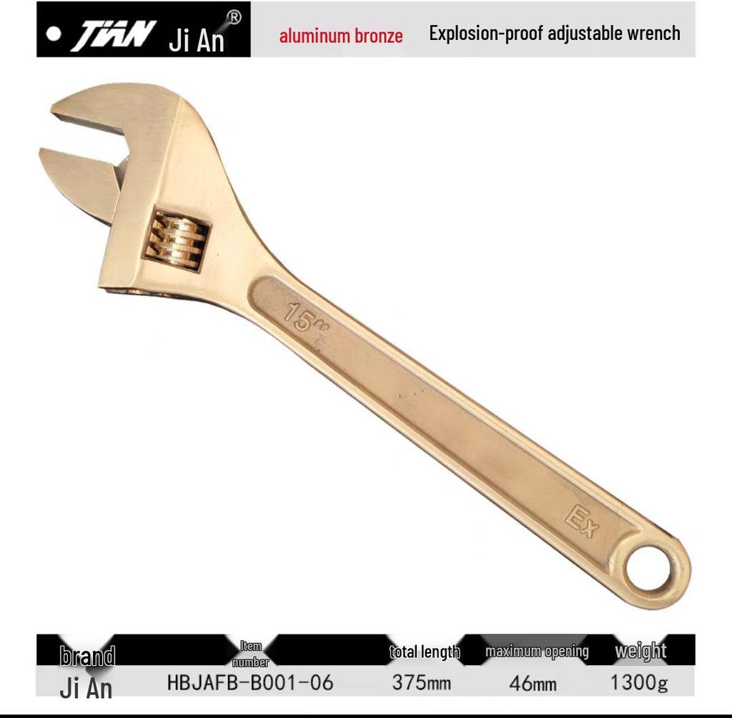 Explosion-Proof Beryllium Copper Adjustable Wrench - Sizes: 6", 8", 10", 12", 15", 18", 24"