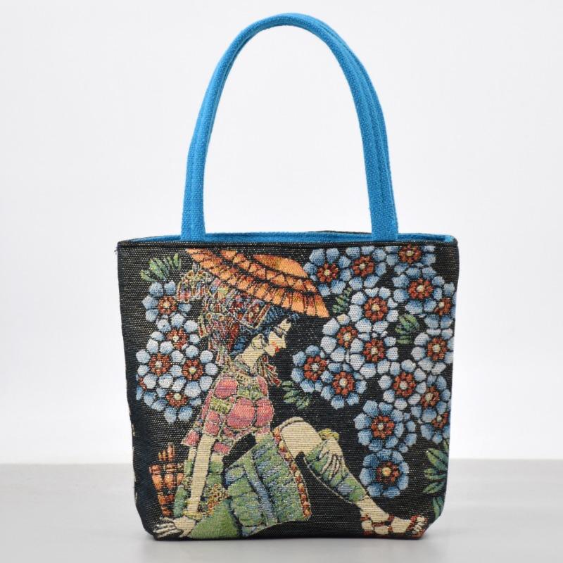 Ethnic Style Embroidery Canvas Handbag Artistic Fashion Hand In Hand Bag Lunch Bag Bento Bag