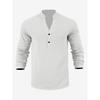 Men S Linen Blend Solid Color Long Sleeve Stand Collar Casual Shirt