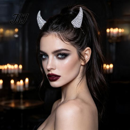 Unisex Metal Hair Clips Magnetic Rhinestone Devil Horns Accessories for Halloween Cosplay, Sparkling Stylish Glittering Cosplay Props 3D Horn
