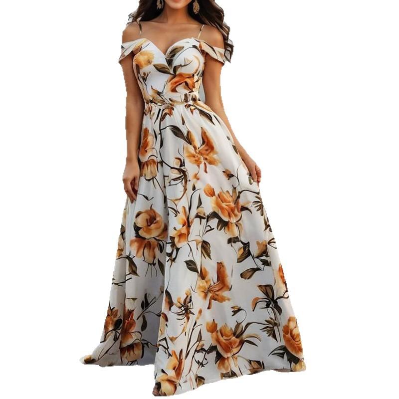 European and American Summer New Women's Printed Sexy Tube Top Suspender Dress