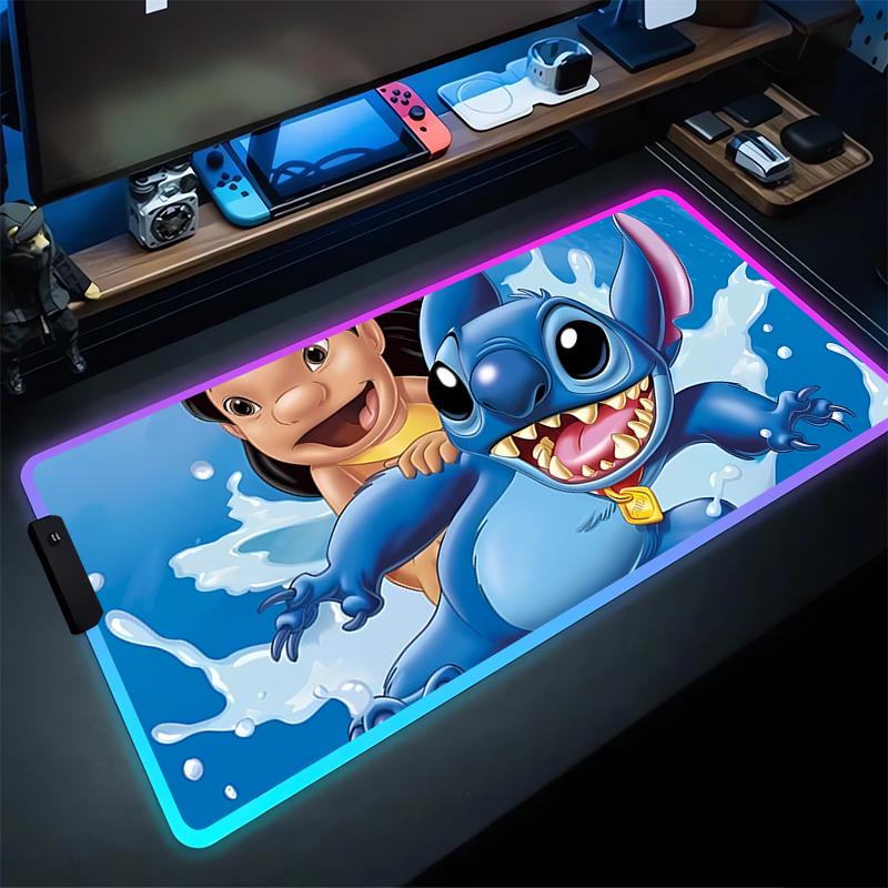 RGB Stitch Luminous Mouse Pad PC Kawaii Anime Colorful Mousepad XXL Gamer Cabinet Keyboard Rug Laptop Gaming Extended Desk Mat