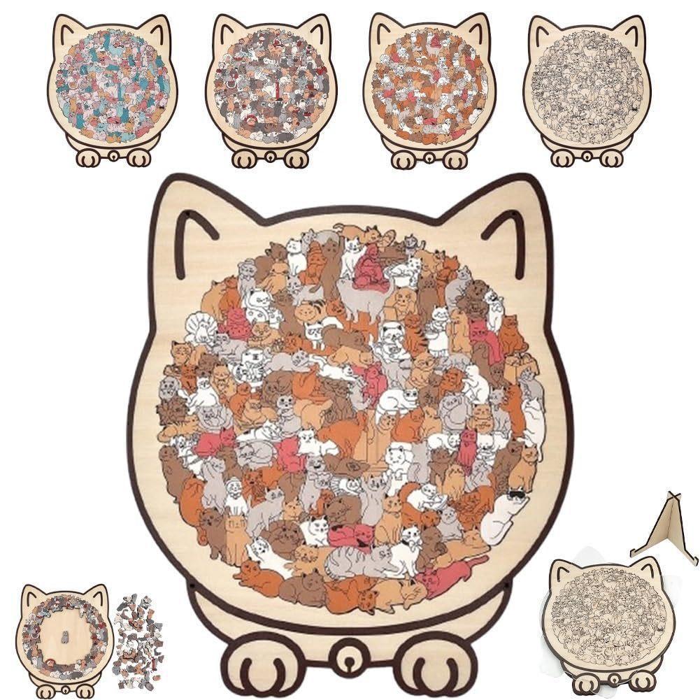 135 Stück Tier Holz Bastel Puzzle Umrisse Gerahmt Katzenförmiges Holzpuzzle Heimdekoration Spielzeug Morandi Farbe Für Kinder Erwachsene Geschenk