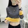 Semi-turtleneck Striped Velvet Thickened Bottoming Shirt Women's Autumn and Winter New Korean Version Slim-fitting Versatile Long-sleeved Thermal Top