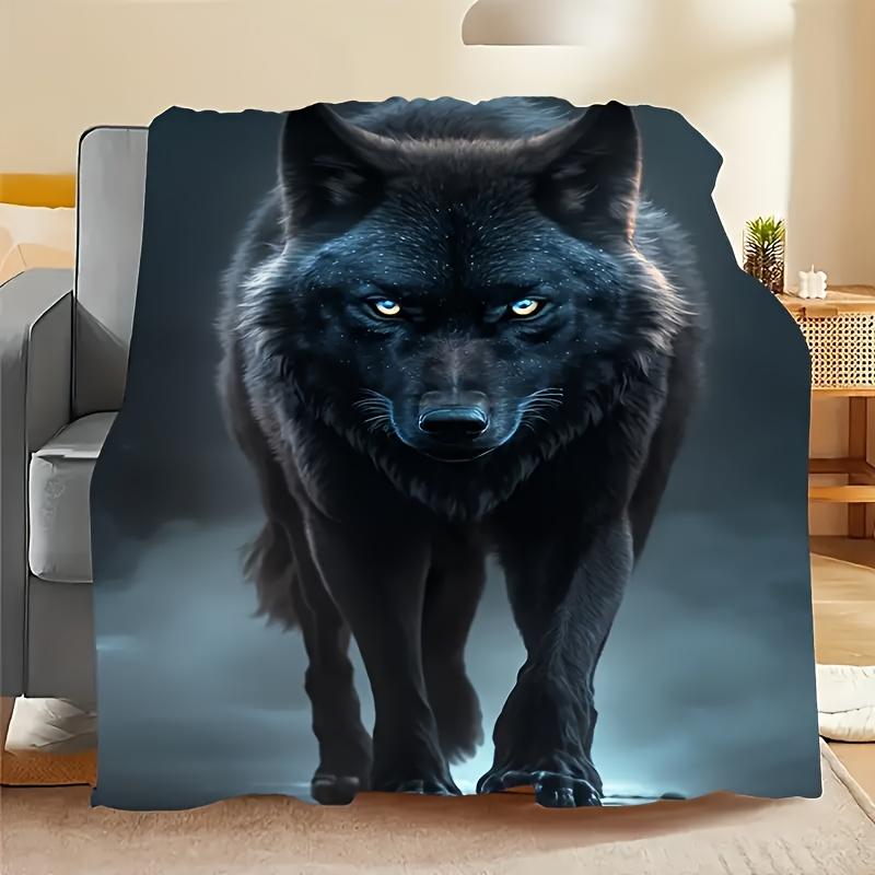 Ultra Soft Wolf Flannel Blanket - Featuring a Striking Black Wolf Design, | Vintage Style Blanket | Polyester Fiber Durability