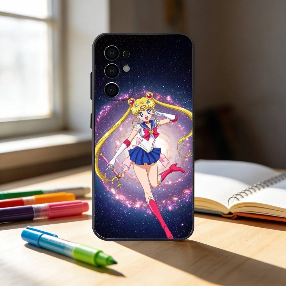CUTE Cartoon S-Sailor M-Moons  Phone Case For Samsung S25,S24,S21,S22,S23,S30,Ultra,S20,Plus,Fe,Note,10,9,5G Black Cover Samsung S24