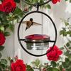 Backyard Bird Watching Supplies Metal Hanging Hummingbird Feeders for Outdoors Feeder with Red Glass Durable Iron Bath Bowl & Perch Decorative