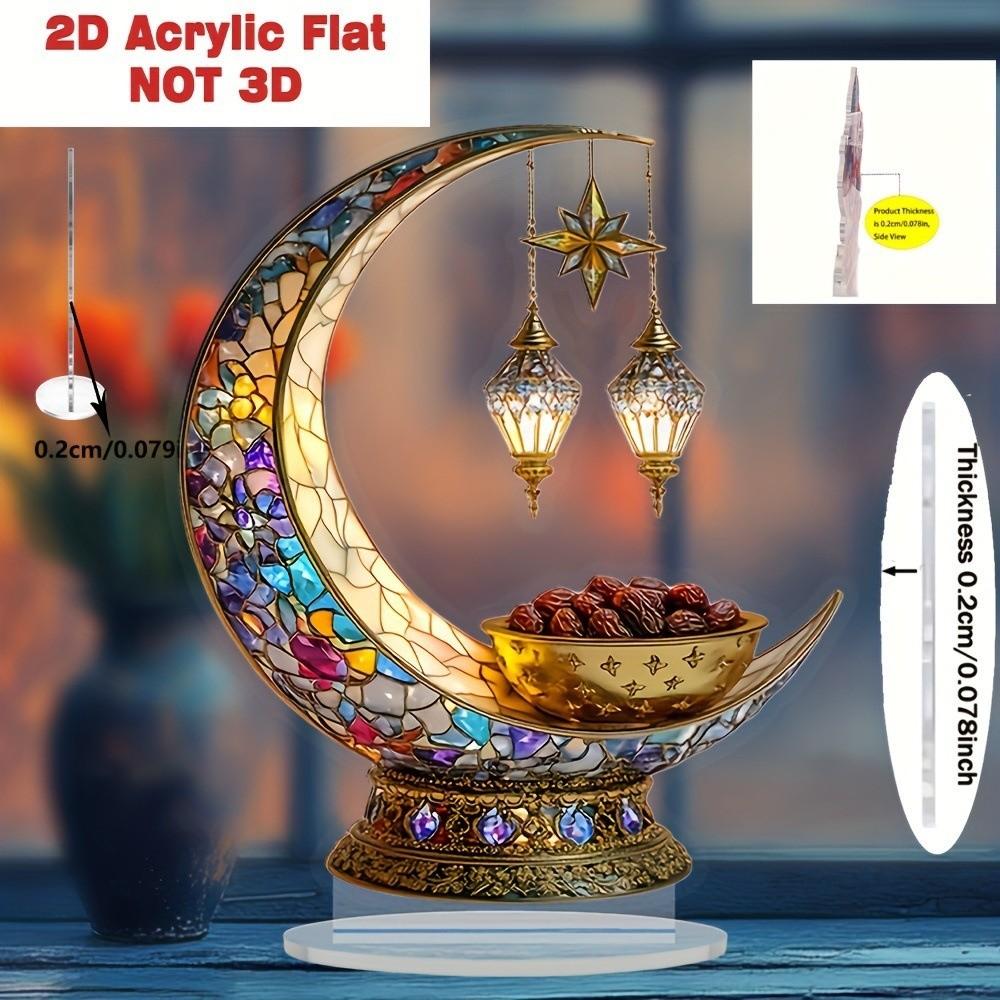 Elegant Crescent Islamic Desktop Ornament 2D Design Acrylic Moon Ornament  for Eid Al-Fitr