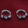 Lady Flower Faux Sweet Rhinestone Huggie Silver Plated Earrings Hoops