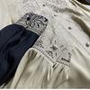Women's Spring and Autumn Plus Size Standing Collar Hollow Blouse Solid Colour Casual Embroidery Shirt