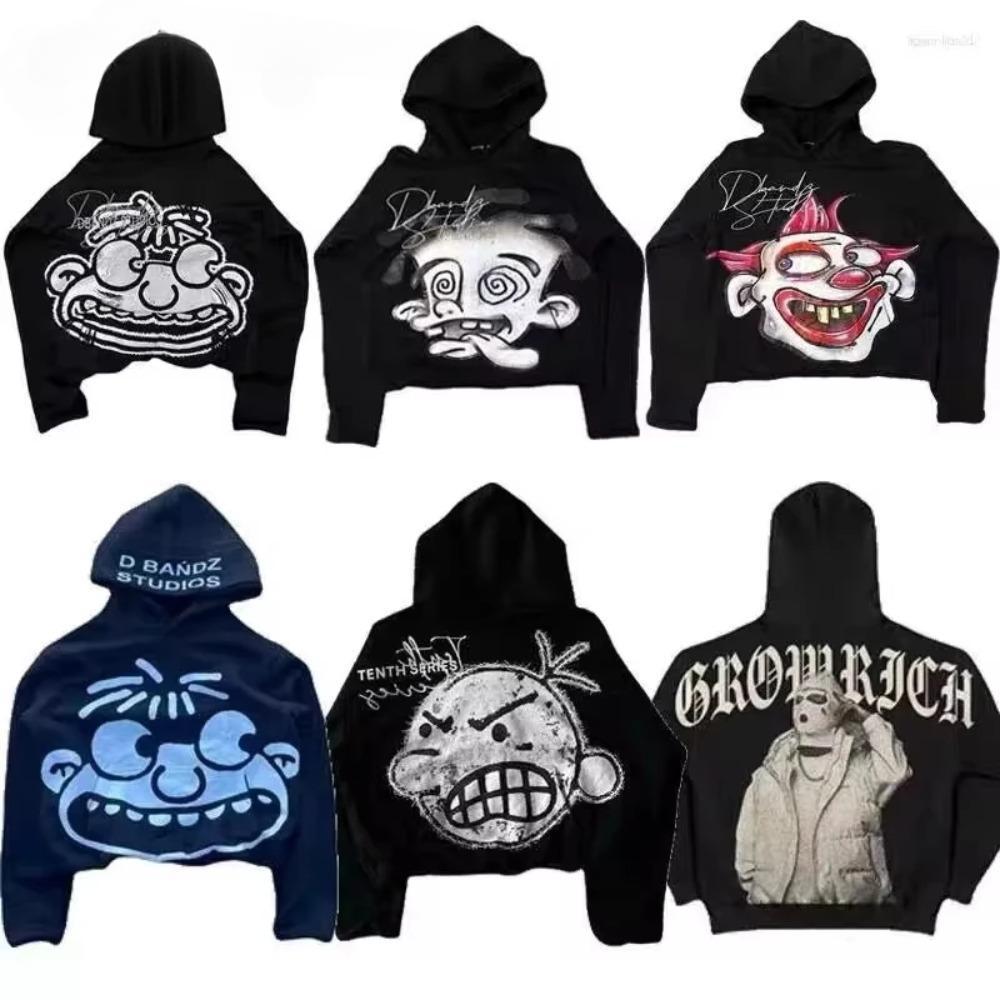 ZYLLO Hip Hop Gothic Cotton Hoodie American Hip Hop Y2K Harajuku Cartoon Print Loose Plus Size Sweater Hoodie Men and Women Top