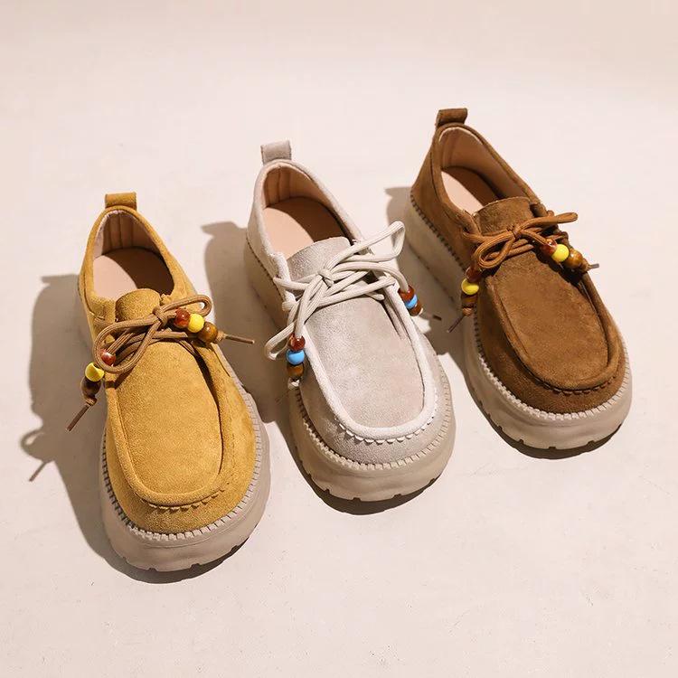 Boken platform-soled lace-up single shoes women's autumn new shoes comfortable and versatile medium heel women's shoes fashion