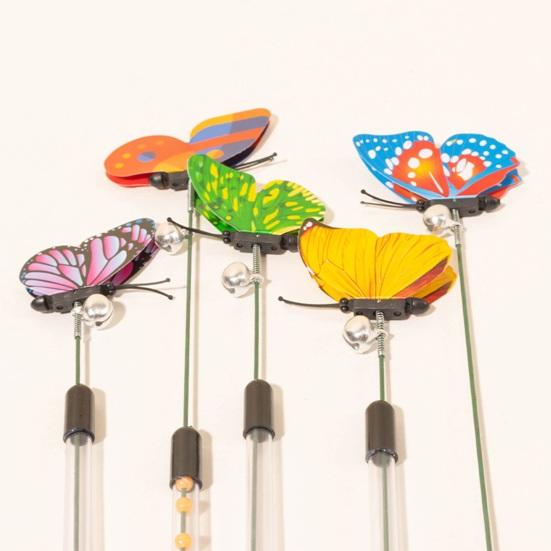 Juguete telescópico con forma de palo para gatos, con cascabel, interactivo y retráctil, con forma de mariposa, divertido juguete para gatos de interior