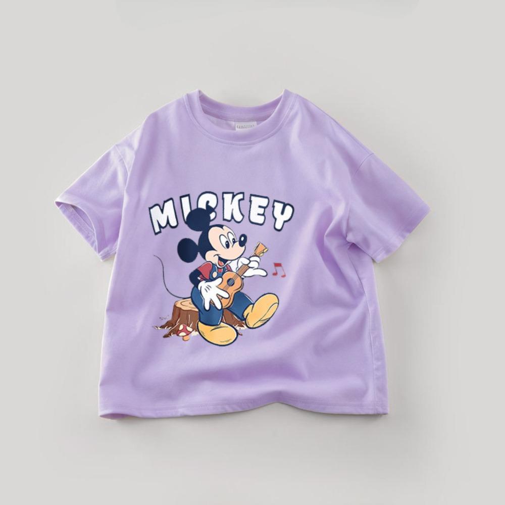 Solid Color  Mickey Children T-shirt Summer Clothing  Cartoon Casual Tees Crewneck Short Sleeved Tops Kids Tees