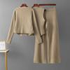 Schlank geschnittene Hose mit weitem Bein Pullover Dreiteiliges Damen Herbst Neu Weste Gestrickte Strickjacke Set