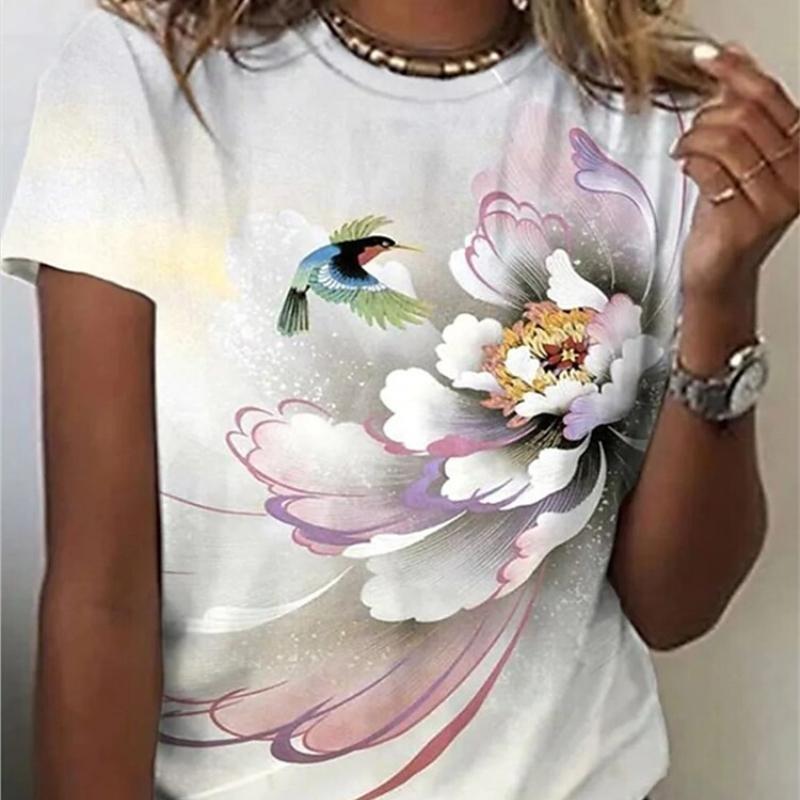 Outdoor Summer Womens Printed Tshirt Clothing Casual Fashion Short Sleeved Tshirt Round Neck 3d Tshirt Top