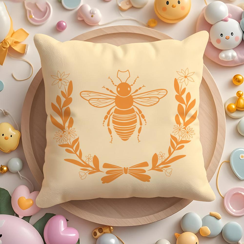 Cushion Cover Bee Botanical Plush Fabric Soft Double-Sided Printed Sofa Warm Winter Home Gift Pillow Case