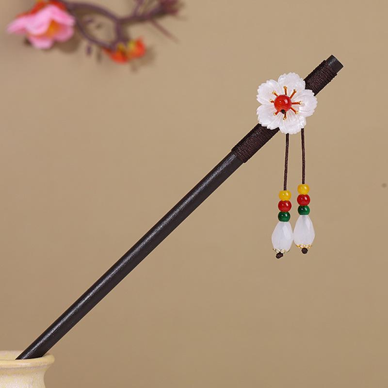 Vintage Tassel Wooden Hairpin for Women - Imitation Ebony Hanfu Accessory, Ancient Style Costume Hairpin