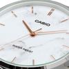 Casio Quartz Men's Watch MTP-VT01LM-7A White Marble Black Leather Band