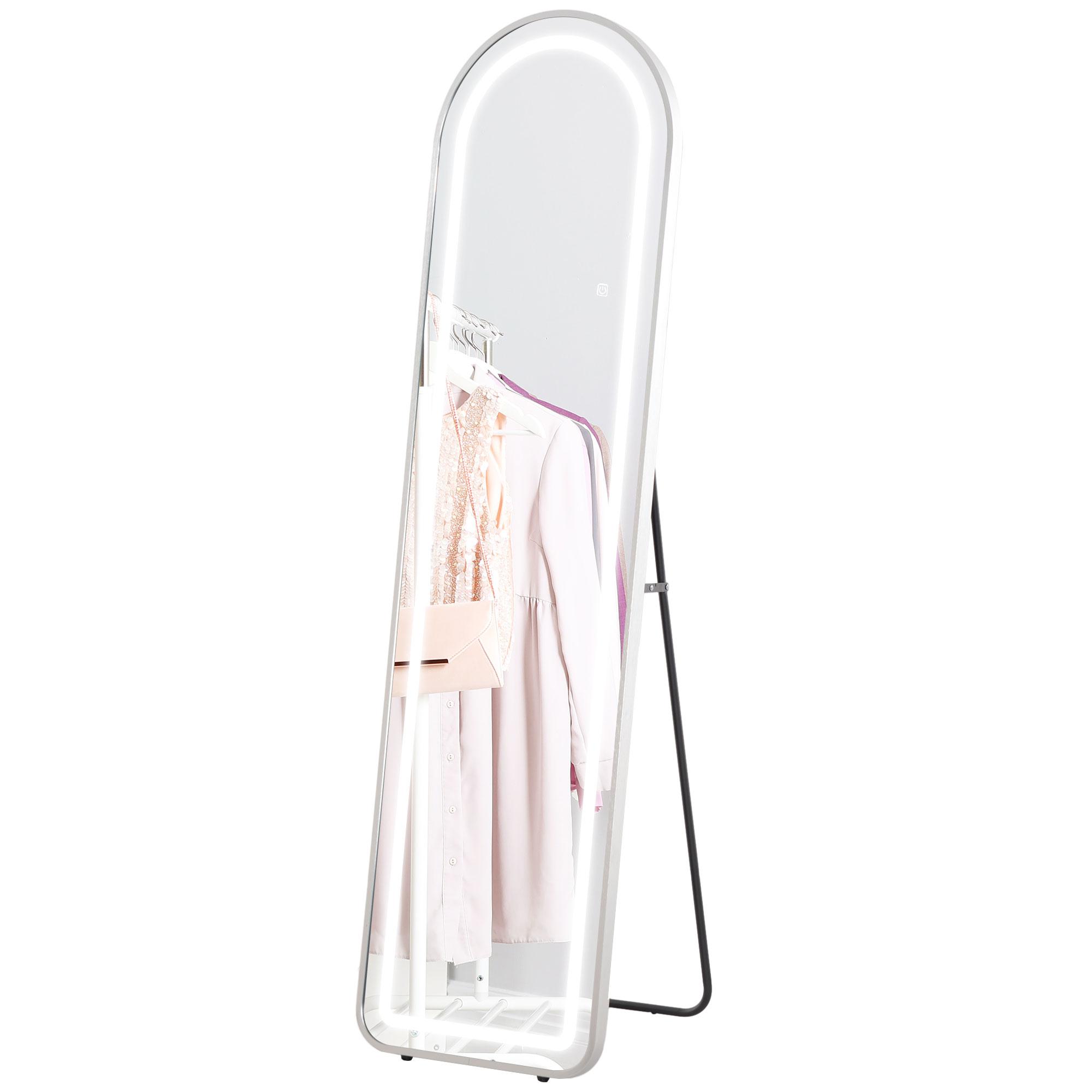 Miroir Arqué Pleine Longueur LED 3 Couleurs Lumière Réglable Fonction Mémoire 150 X 40 Cm Argent