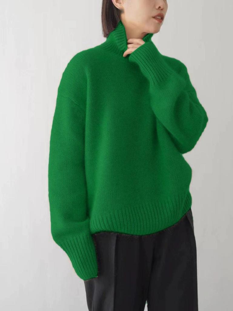 European-Style High-Neck Sweater: Women's Loose Knit Coffee Pullover, Versatile Autumn/Winter Base Layer