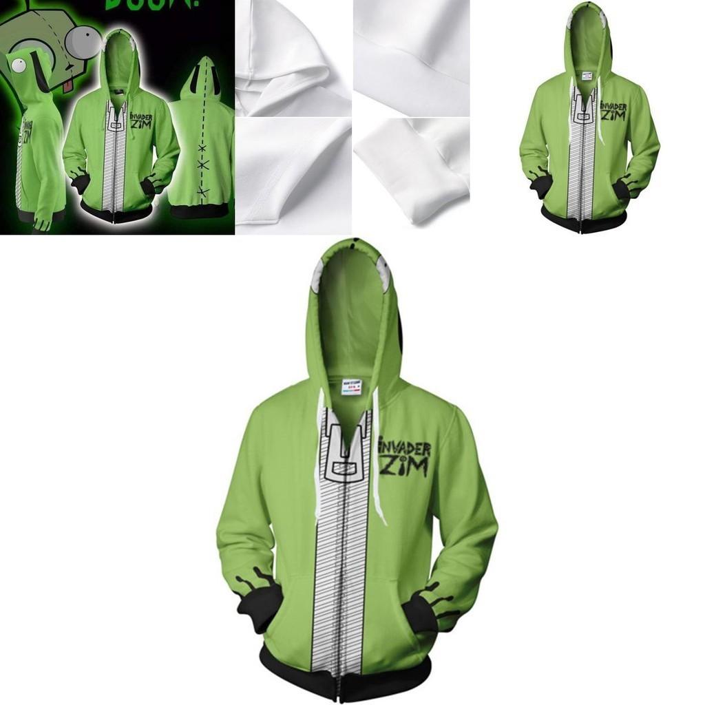 Felpa con cappuccio e zip da uomo stampata Invader Zim in comodo materiale morbido