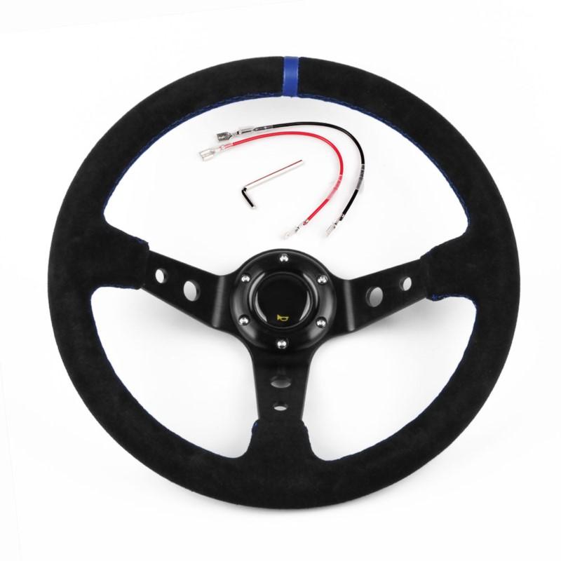 RacingGame Steering Wheels Suede PU Leather Drift Sport Deep Rally Universal Classic Microfiber Aluminum Auto Alloy 350MM 14Inch