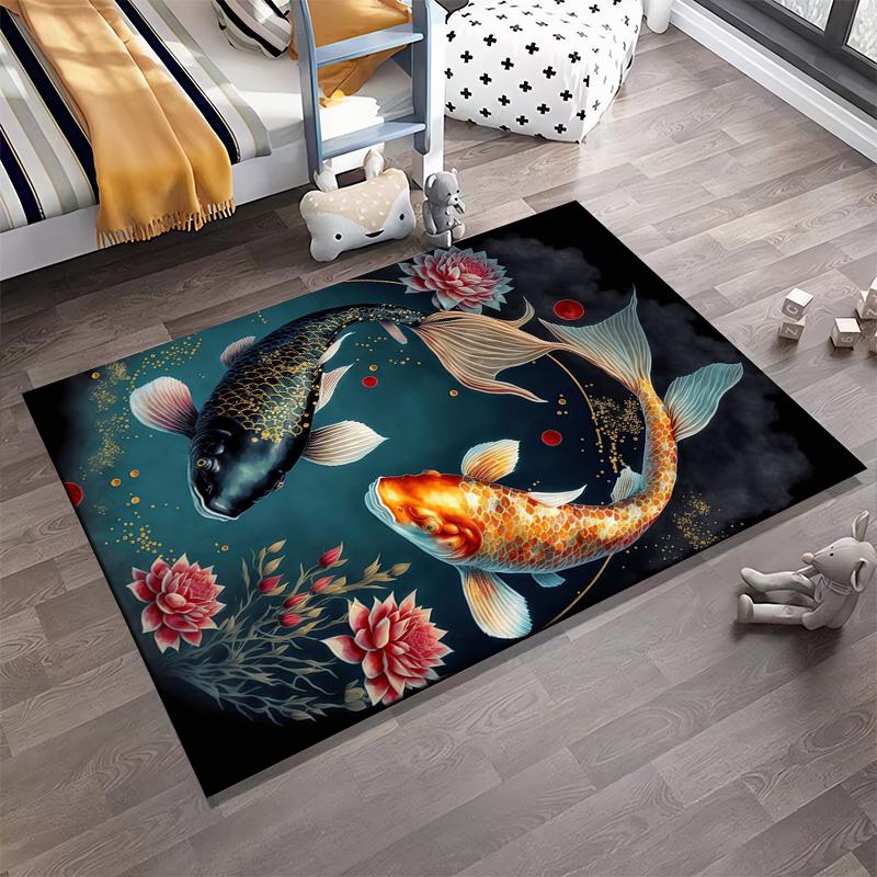 Koi Fish and Lotus Floral Pattern Carpet for Living Room Decor Suitable for use as an anti-slip for living room bedroom sofas