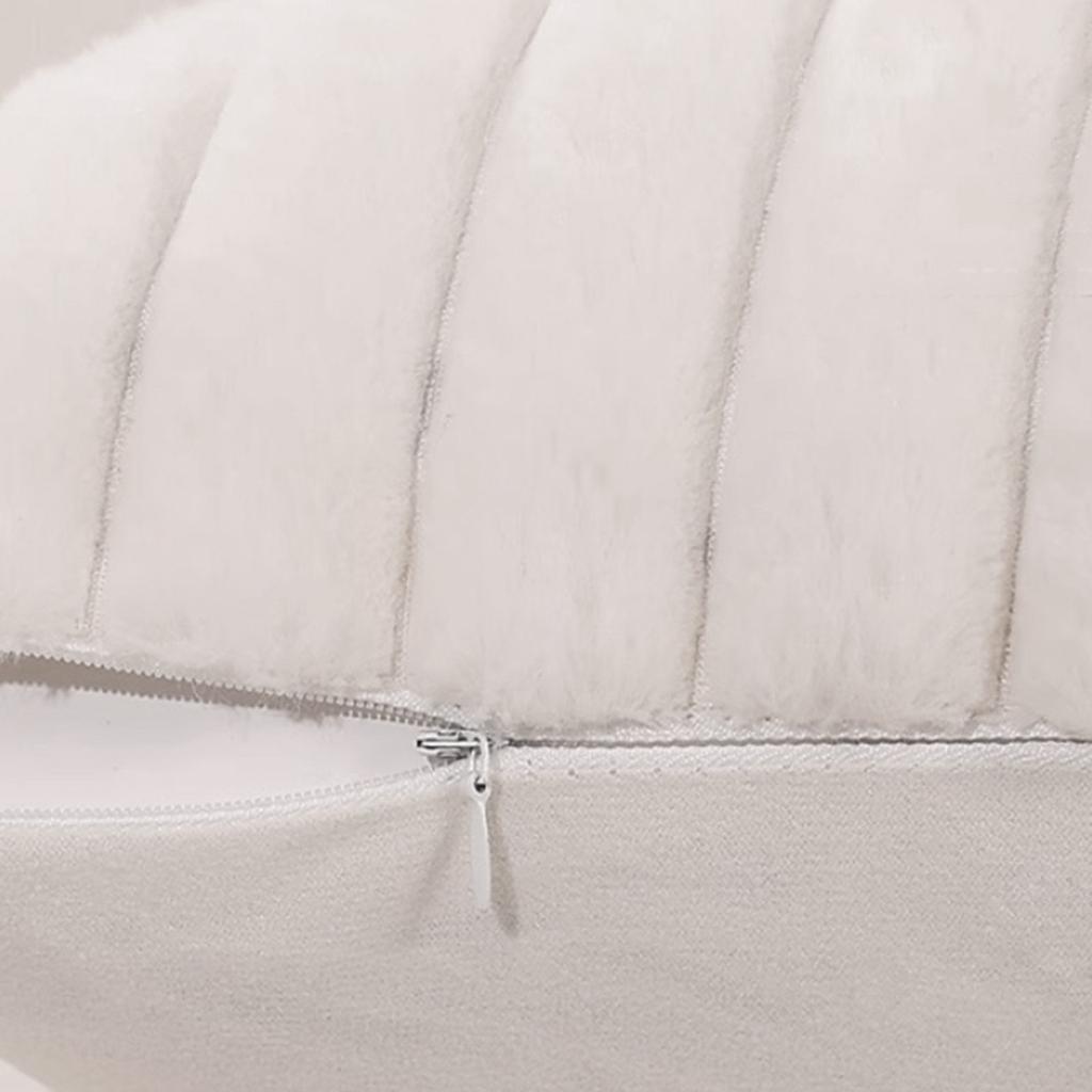 Throw Pillow Cover, Decorative Soft Plush Striped Couch Pillow Covers With Velvet Back For Sofa, Bed, Living Room, Cream White