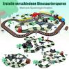 JONRRYIN Elektrische Eisenbahn: 259 Teile Dino Zug Set mit Zug, Straßenfahrzeugen, Rennstrecke. Geeignet für Kinder von 2-7 Jahren