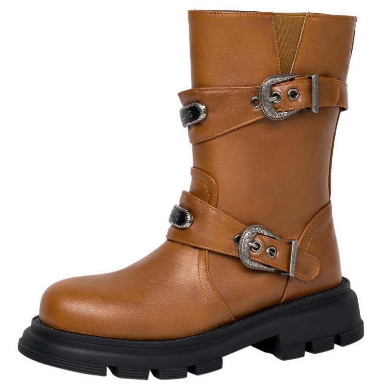 Schwarze Damen Stiefeletten Gummi Niedriger Absatz Motorradstiefel Braun Herbst Winter Schuhwerk Schuh Unisex Große Größe Wasserdicht