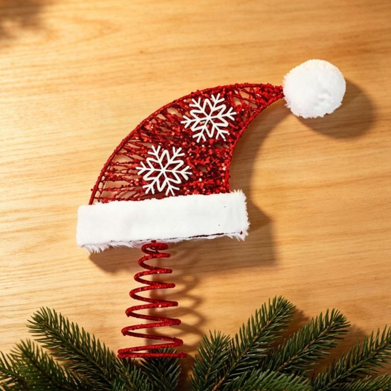 Santa Hat Tree Accent, Duals-View Metal Christmas Decoration with Red Shine and Two White Winter Motifs for Holiday Displays and Party Tree