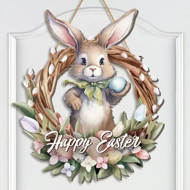 1PC 2025 Creative New Products Spring Flowers Rabbit Party Welcome Easter Wooden Listing