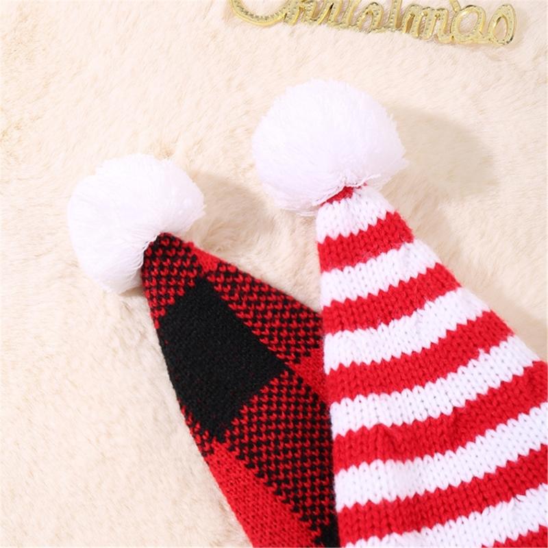 Christmas Elf Knitted Caps for Adult Lovely Striped Hat Santa Hat for Holiday Family Gathering Party Costume Hat