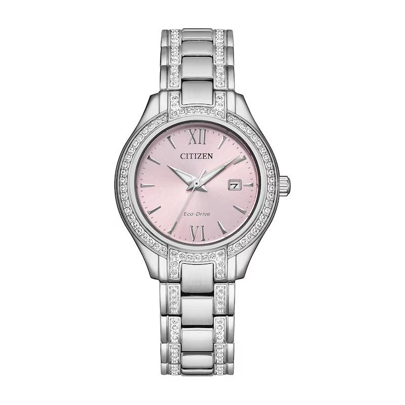 

CITIZEN 50 meters waterproof, solar Quartz, Steel Strap, , 30mm women s watch, pink dial FE1230-51X синій