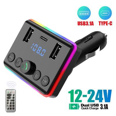 Car Bluetooth 5.0 FM Transmitter PD Type-C Dual USB Fast MP3 Ambient Colorful Light Player Handsfree Charger 3.1A Modulator D3D5