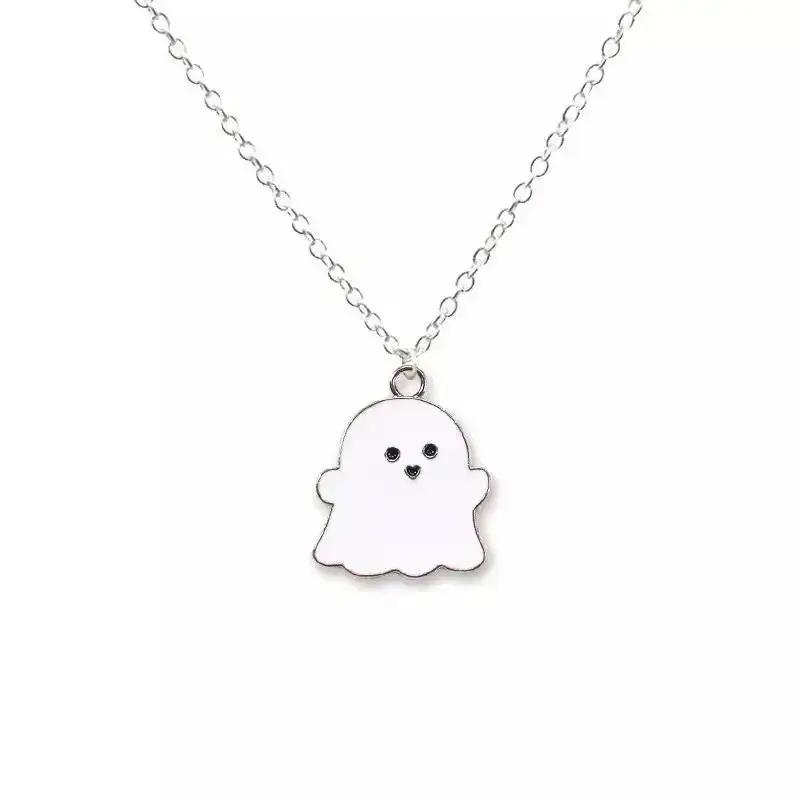 

1Pcs Simple Cute Fashion Girl s Personality Black And White Ghost Necklace Cool Niche Pendant Versatile Chain Male Necklace белый