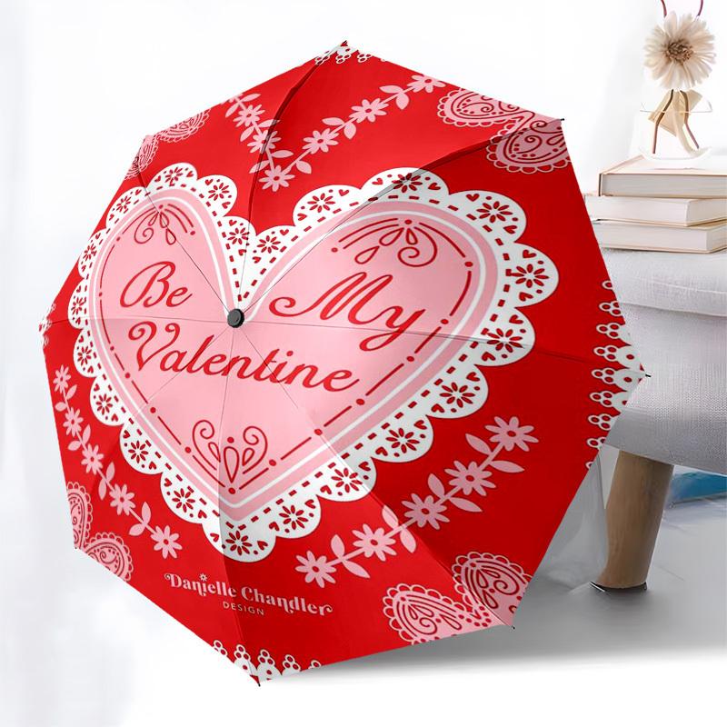 1pc Valentine's Day Card Design Umbrella with Plastic Handle,Suitable for All Seasons Home Travel Outdoor Umbrellaptys31074