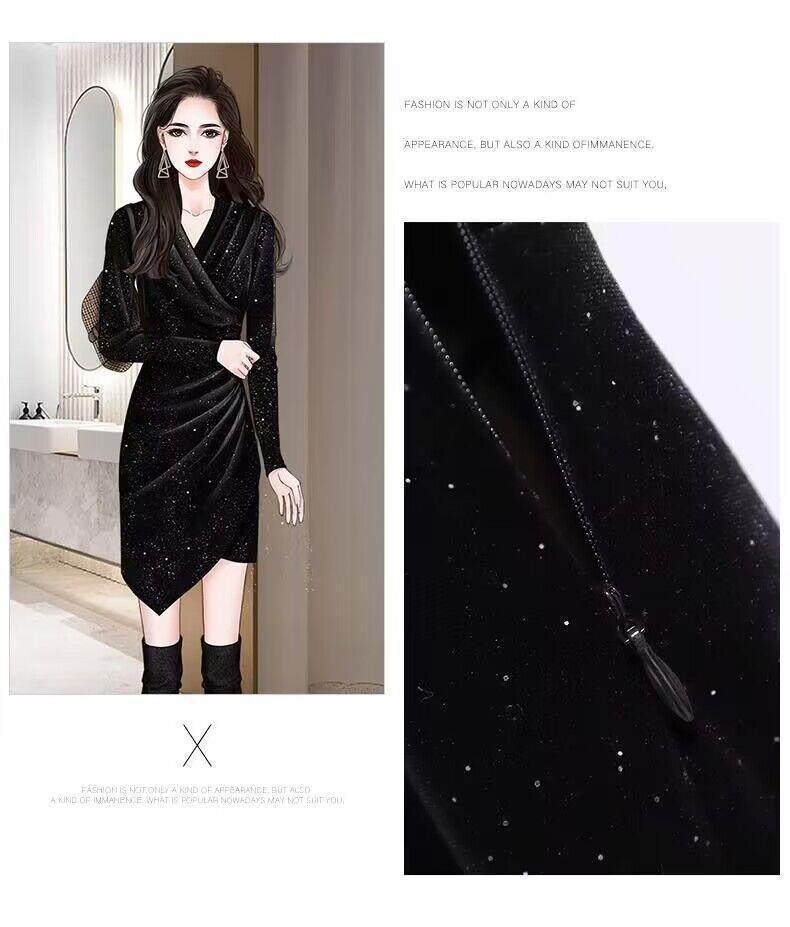 Golden Velvet Slim Fit Little Black Dress - Elegant Petite Short Skirt (2025)