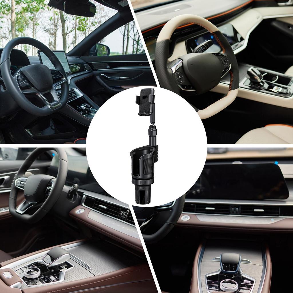 Cup Holder For Car 2 In 1 Drink Extender With Phone Stand 360 Degree Rotation Non-Slip Car Water Bottle Holder For Vehicle Truck