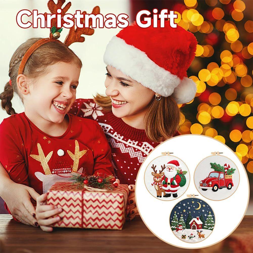Embroidery Christmas Ornament Kits Stamped Festive Craft Supplies Christmas Needlework Craft Ornament Set For Women Girls Mom
