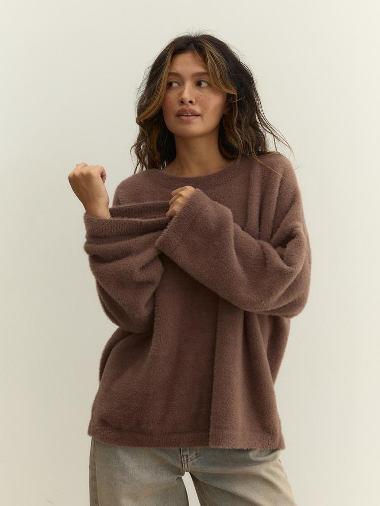 2026 Autumn and Winter New Imitation Mink Loose Crew Neck Sweater Women's Lazy Style Soft Knitted Jumper Hot Sale