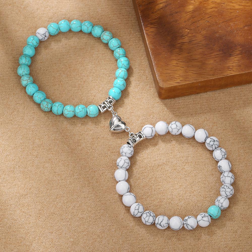 Black and White Heart Magnet Couple Bracelet Pair - Unique Design for Best Friends