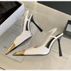 Designer Street Style Back Strap Pumps Women Sexy Splicing Pointed Toe Elegant Thin Low Heels Mule Party Dress Shoes Sandal