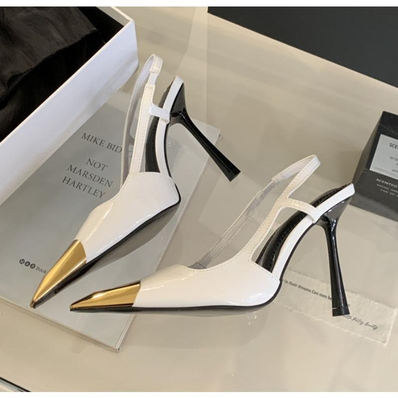Designer Street Style Back Strap Pumps Women Sexy Splicing Pointed Toe Elegant Thin Low Heels Mule Party Dress Shoes Sandal