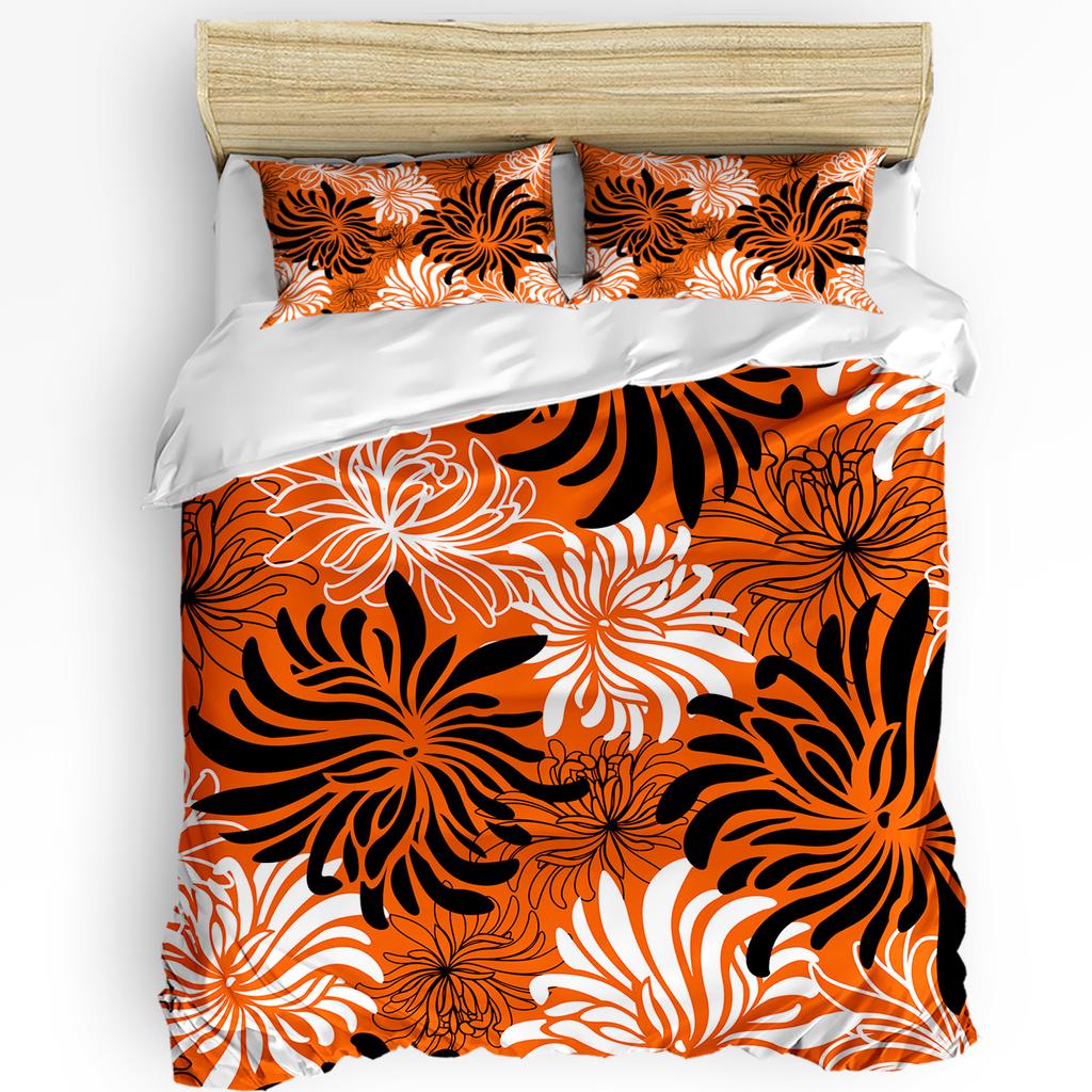 Red Black White Flower Chrysanthemum Duvet Cover With Pillow Case Custom 3pcs Bedding Set Quilt Cover Double Bed Home Textile