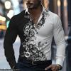 Men S Long Sleeve Button Down Colour Block 3d Printed Casual Shirt
