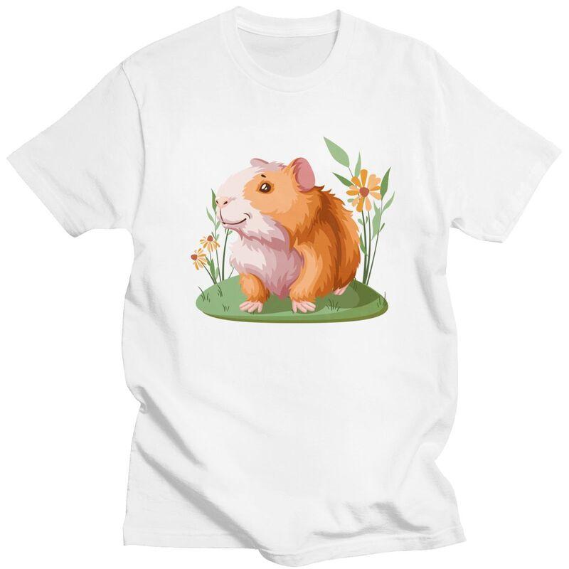 Custom Kawaii Guinea Pig Flower T Shirt Men Pet Animal Tshirts Casual Tee Tops Pure Cotton Oversized Tshirt Merch