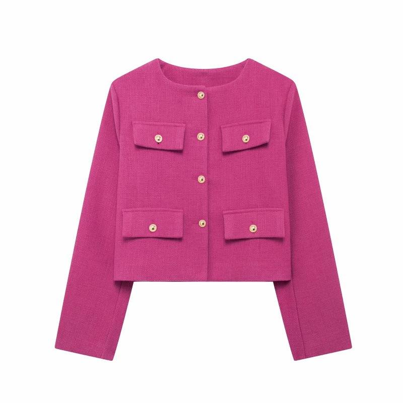 Moda Donna Bomber Corto Giacche Donna Bottone Dorato Blazer Primavera Donna Chic Streetwear Outwear Top